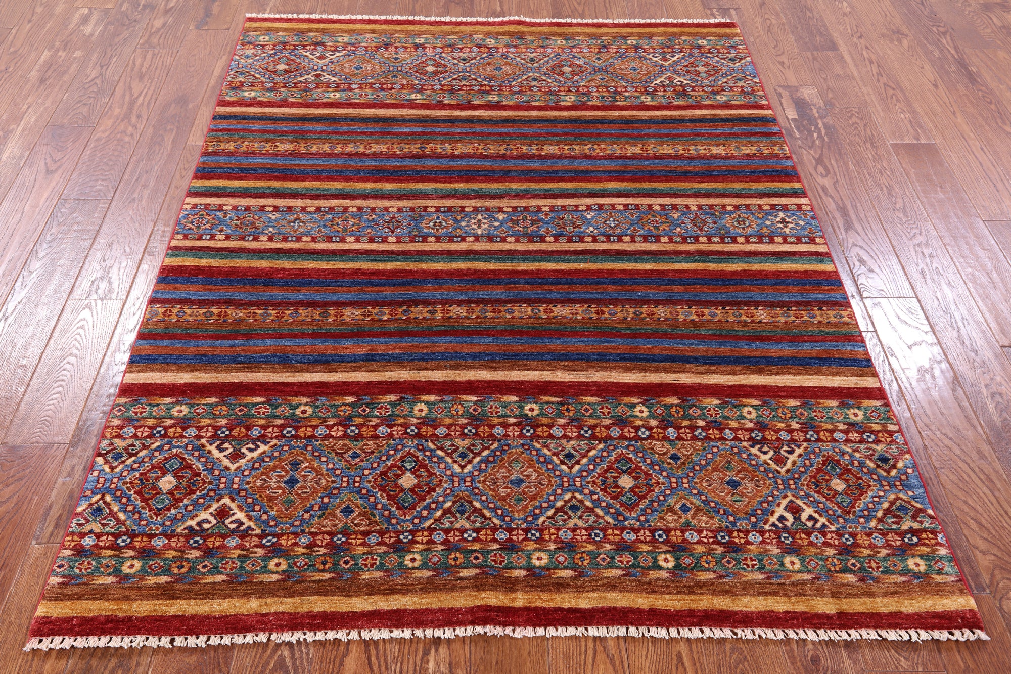 Khorjin Persian Gabbeh Hand Knotted Wool Rug - 5' 2" X 6' 7" - Golden Nile