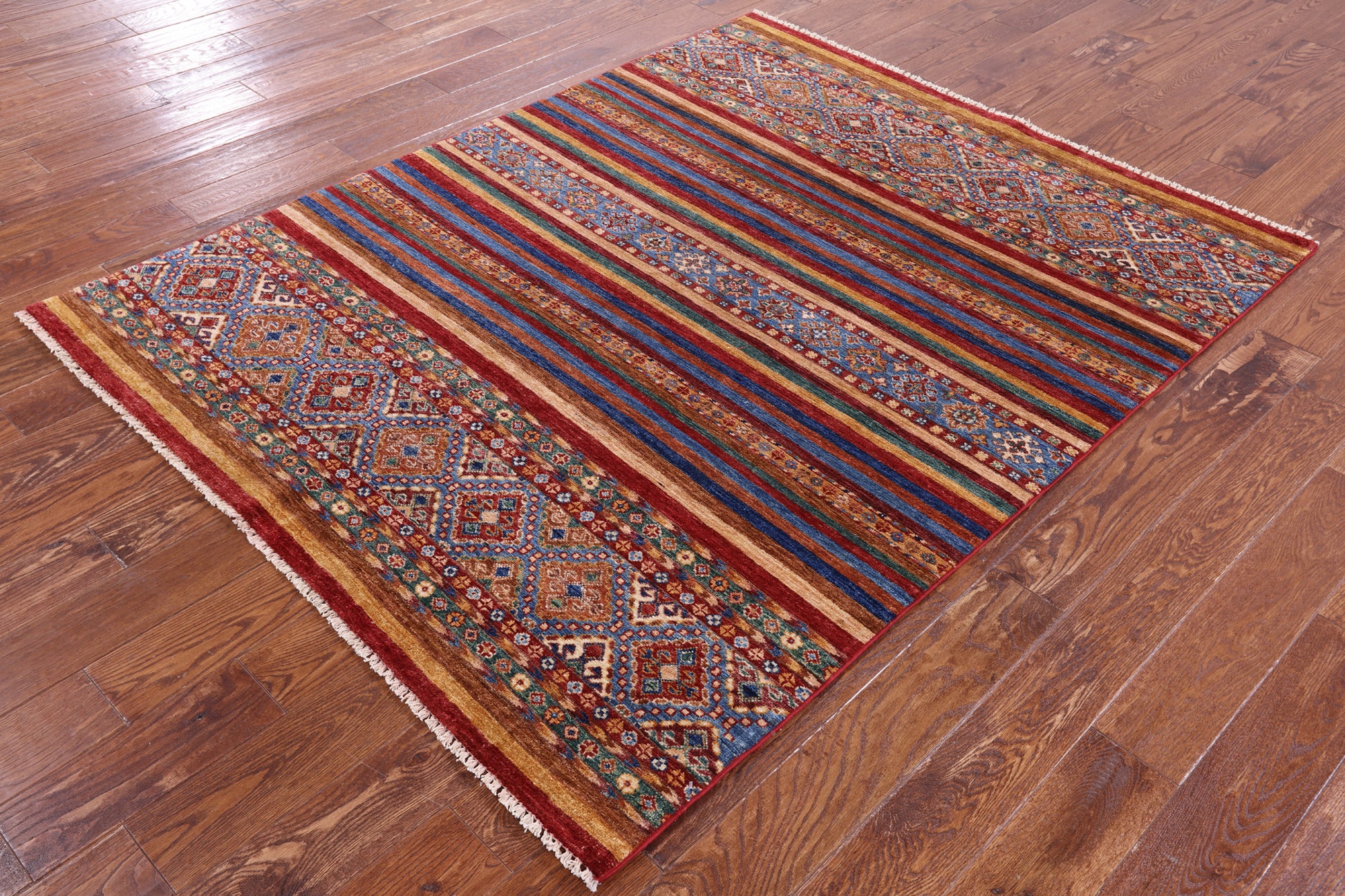Khorjin Persian Gabbeh Hand Knotted Wool Rug - 5' 2" X 6' 7" - Golden Nile