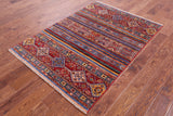Khorjin Persian Gabbeh Hand Knotted Wool Rug - 4' 0" X 5' 9" - Golden Nile