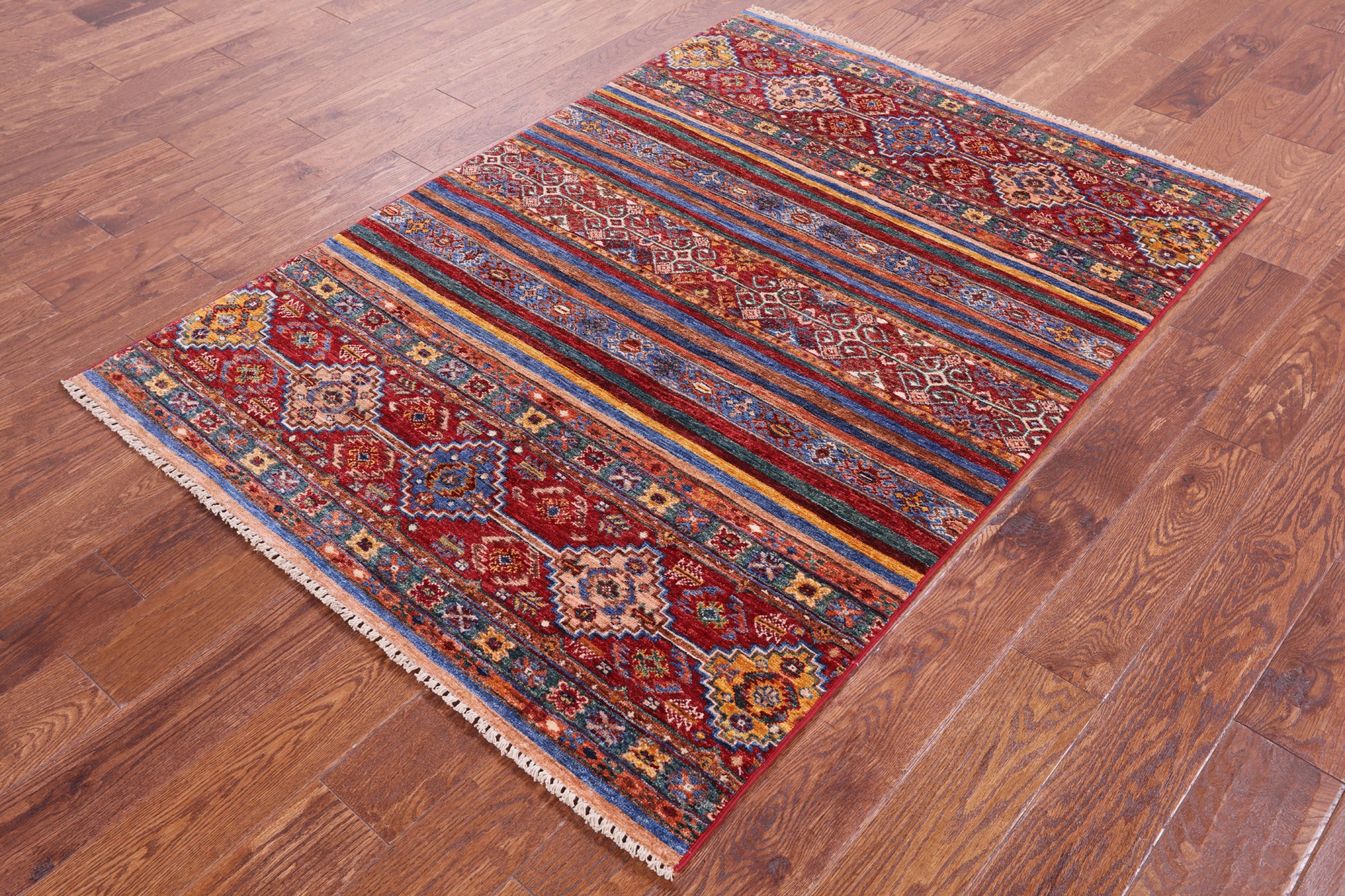 Khorjin Persian Gabbeh Hand Knotted Wool Rug - 4' 0" X 5' 9" - Golden Nile