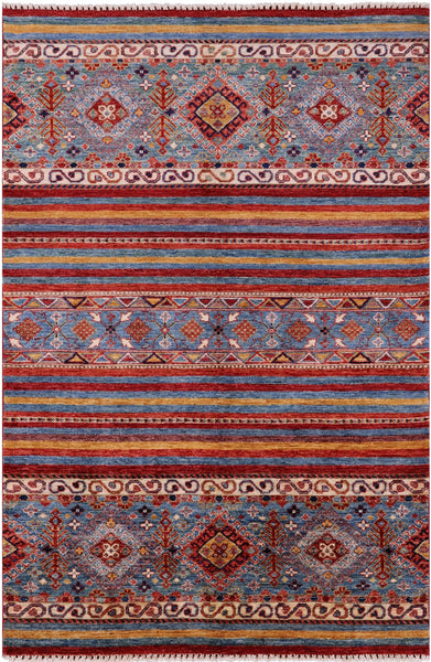 Khorjin Persian Gabbeh Hand Knotted Wool Rug - 4' 0" X 6' 0" - Golden Nile