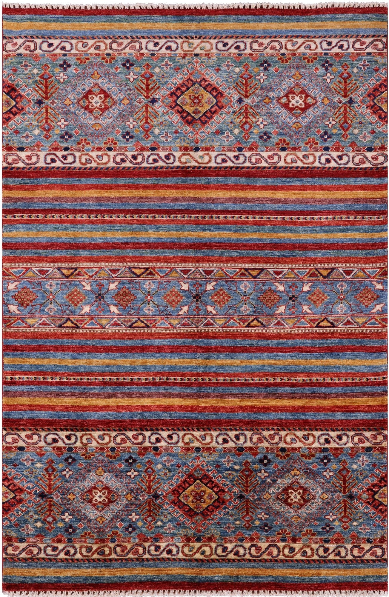 Khorjin Persian Gabbeh Hand Knotted Wool Rug - 4' 0" X 6' 0" - Golden Nile