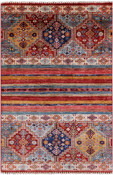 Khorjin Persian Gabbeh Hand Knotted Wool Rug - 3' 3" X 4' 10" - Golden Nile