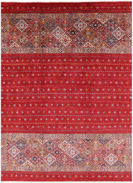 Red Khorjin Persian Gabbeh Hand Knotted Wool Rug - 8' 3" X 11' 9" - Golden Nile