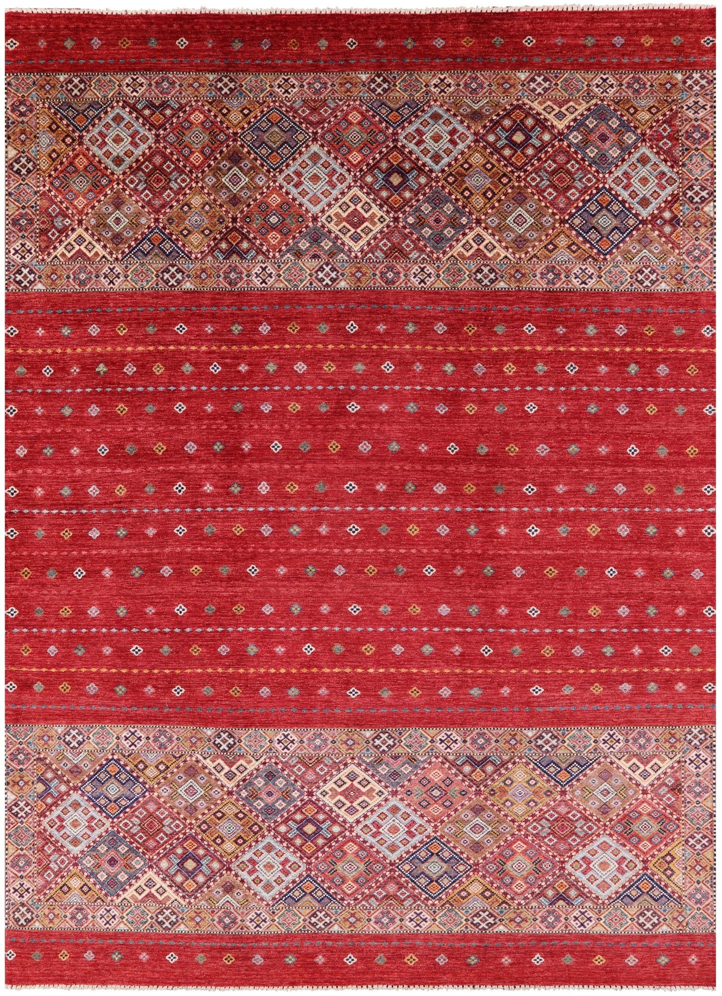 Red Khorjin Persian Gabbeh Hand Knotted Wool Rug - 8' 3" X 11' 9" - Golden Nile