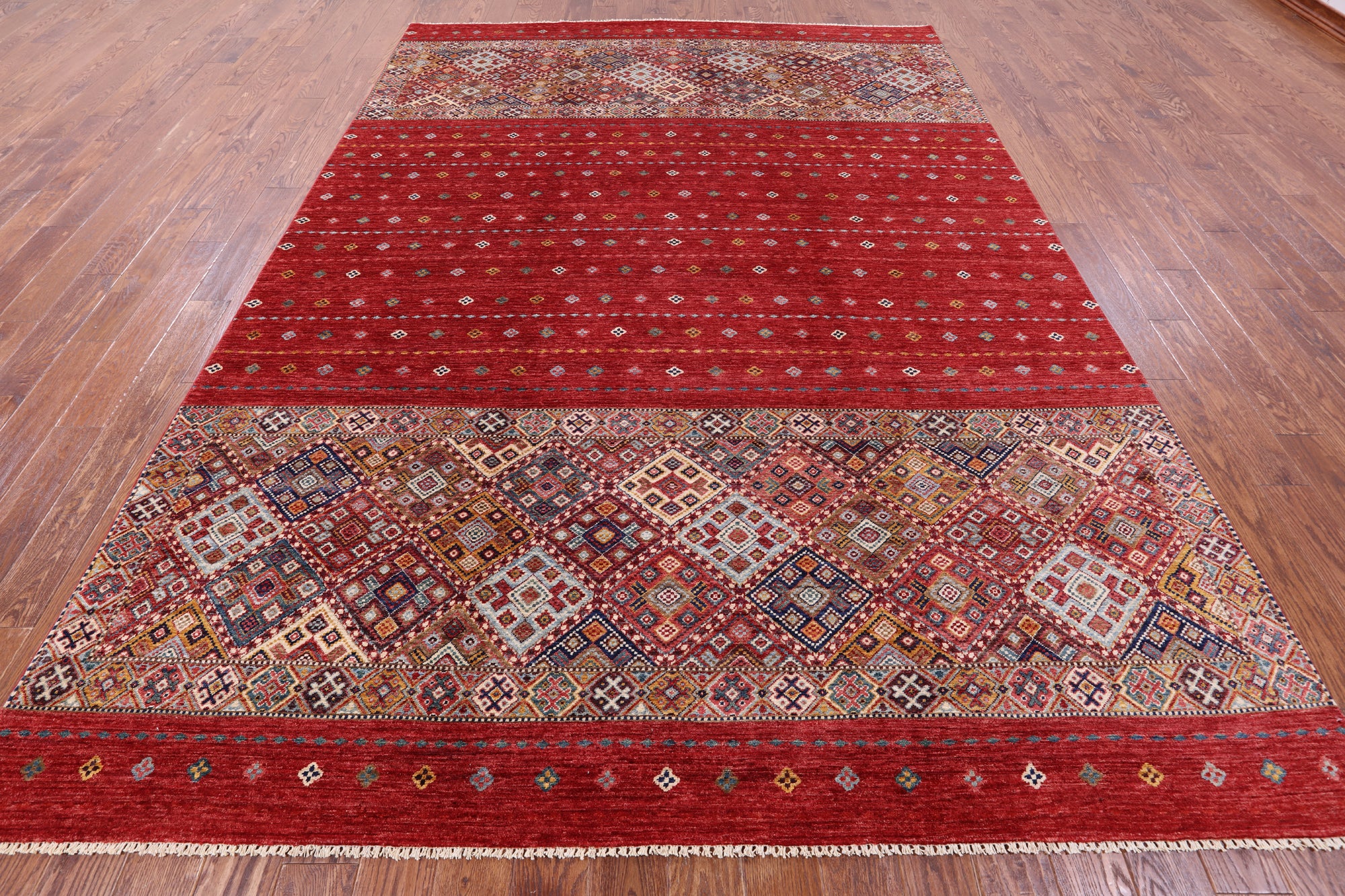 Red Khorjin Persian Gabbeh Hand Knotted Wool Rug - 8' 3" X 11' 9" - Golden Nile