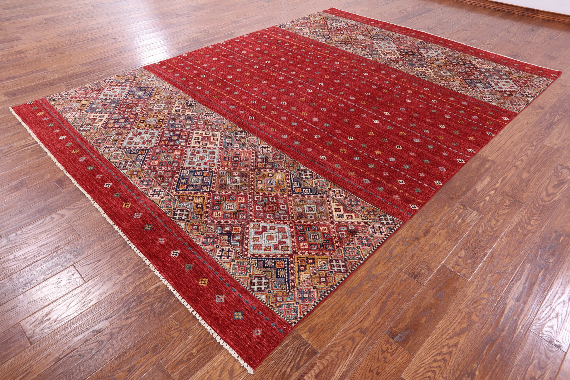 Red Khorjin Persian Gabbeh Hand Knotted Wool Rug - 8' 3" X 11' 9" - Golden Nile