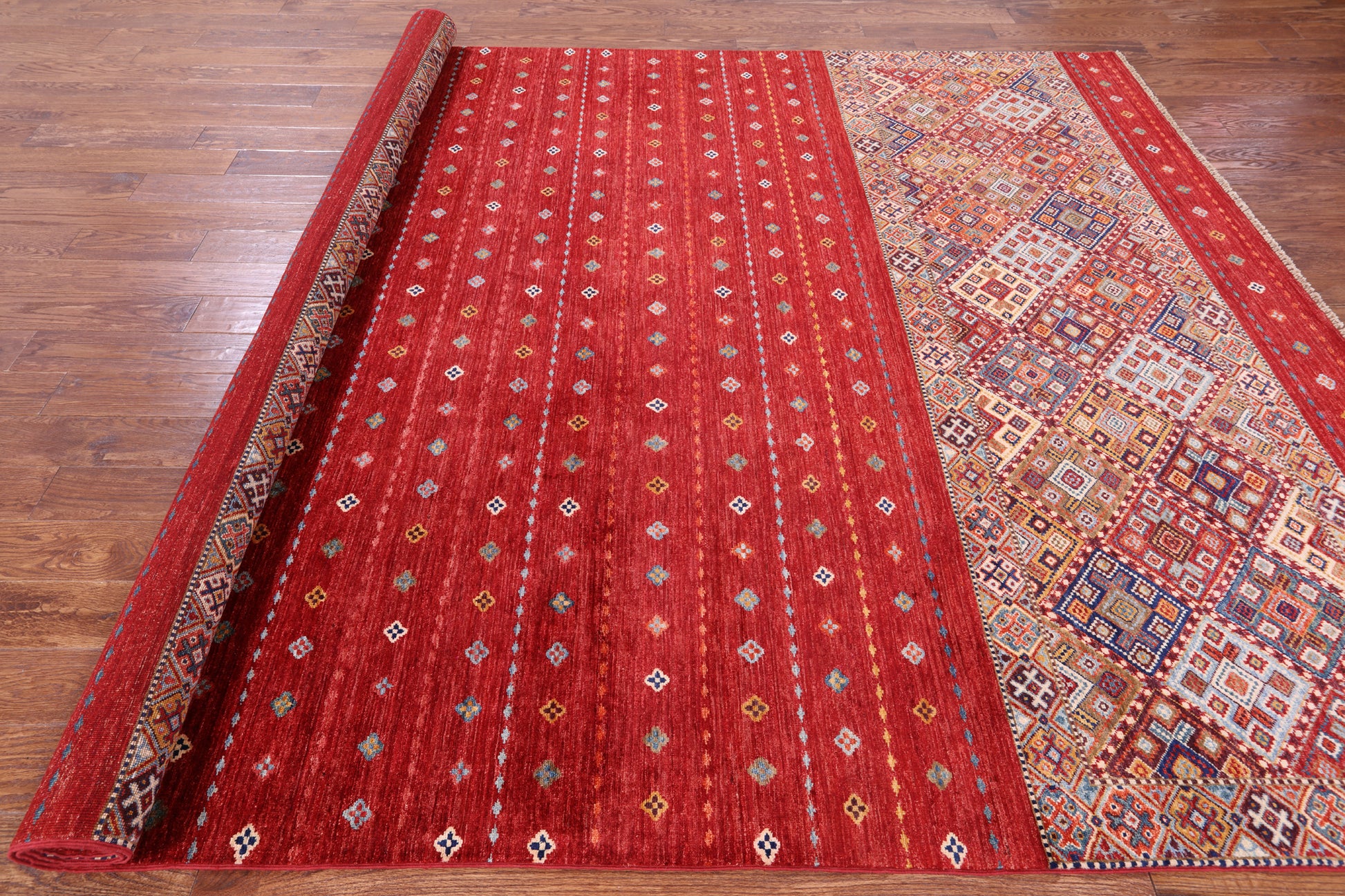 Red Khorjin Persian Gabbeh Hand Knotted Wool Rug - 8' 3" X 11' 7" - Golden Nile