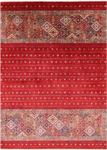Red Khorjin Persian Gabbeh Hand Knotted Wool Rug - 8' 3" X 11' 7" - Golden Nile
