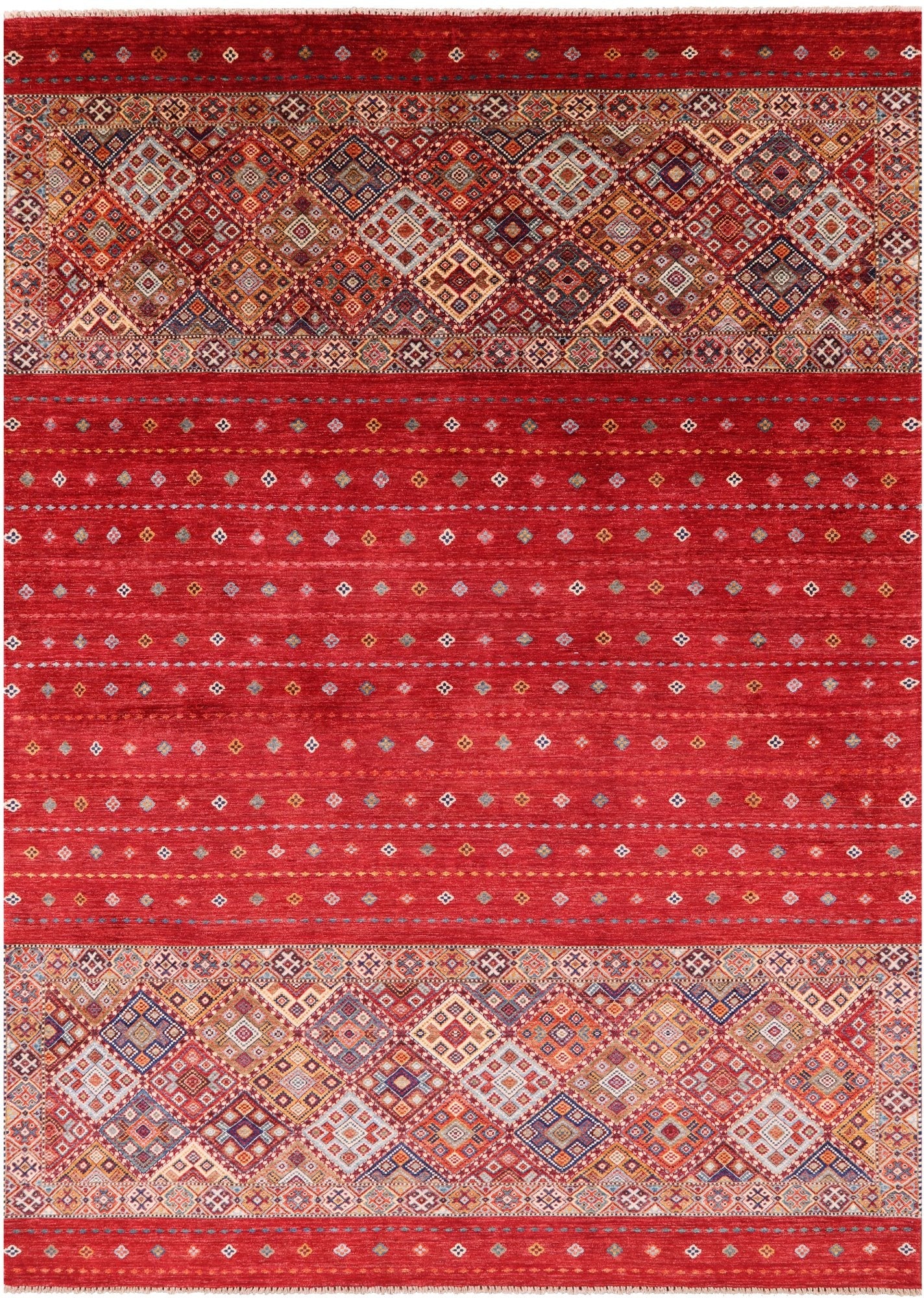 Red Khorjin Persian Gabbeh Hand Knotted Wool Rug - 8' 3" X 11' 7" - Golden Nile