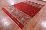 Red Khorjin Persian Gabbeh Hand Knotted Wool Rug - 8' 3" X 11' 7" - Golden Nile