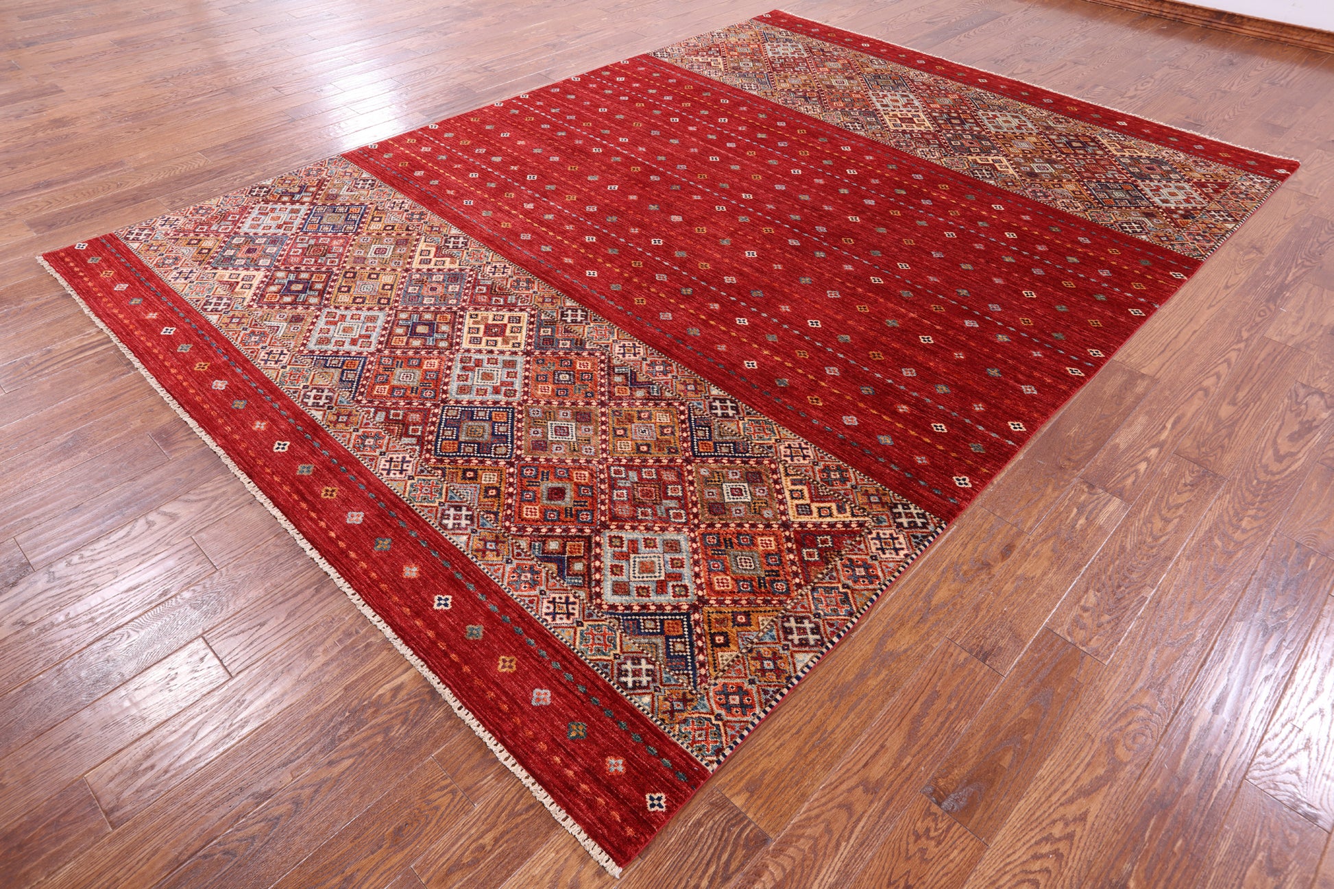 Red Khorjin Persian Gabbeh Hand Knotted Wool Rug - 8' 3" X 11' 7" - Golden Nile