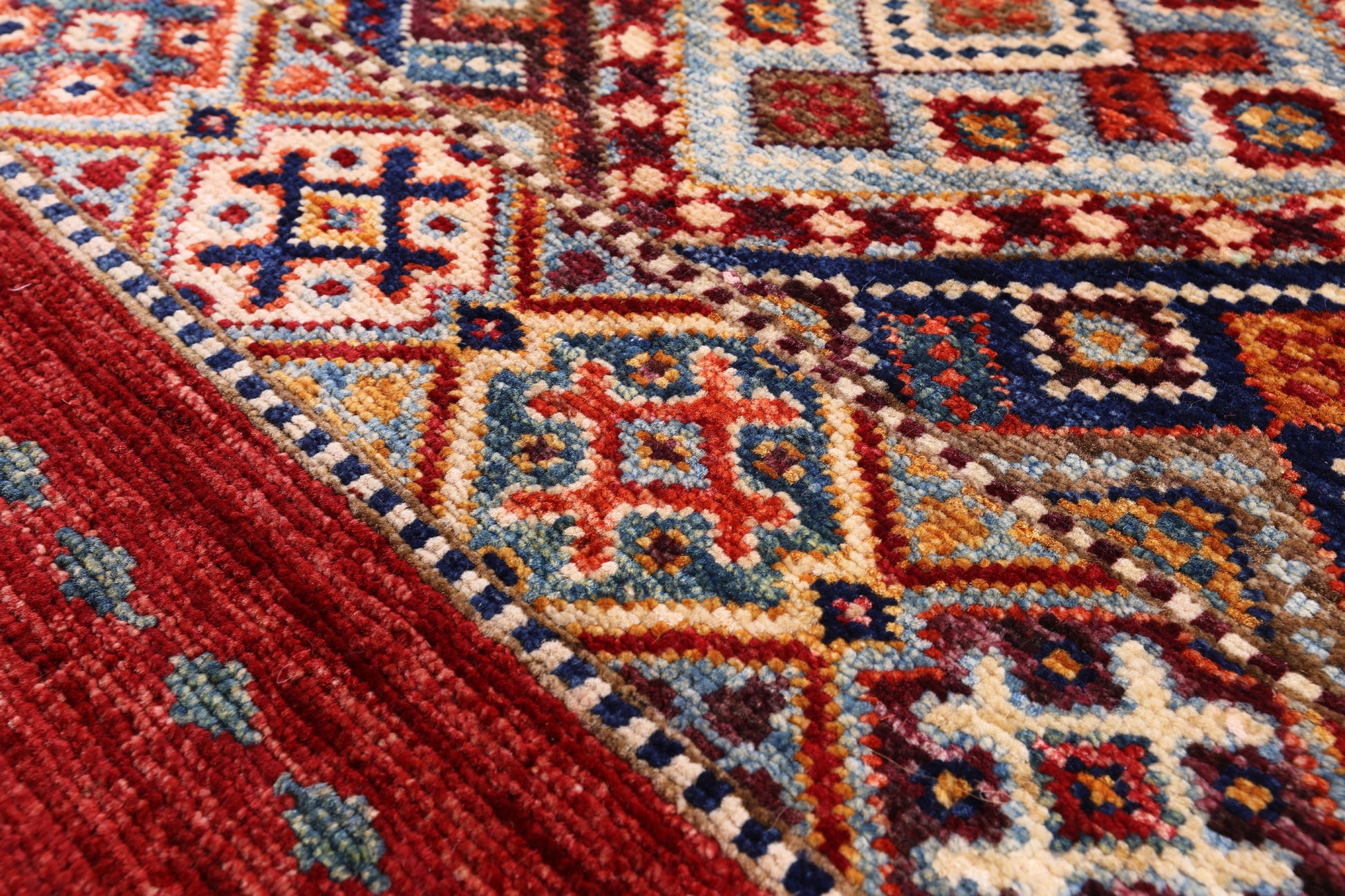 Red Khorjin Persian Gabbeh Hand Knotted Wool Rug - 8' 3" X 11' 7" - Golden Nile