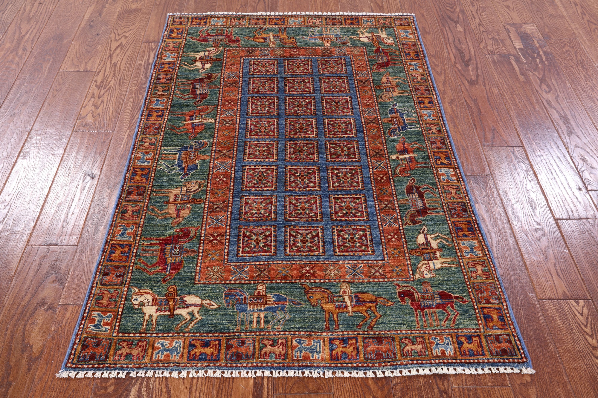 Antiqued Pazyryk Historical Design Hand Knotted Wool Rug - 3' 3" X 4' 9" - Golden Nile