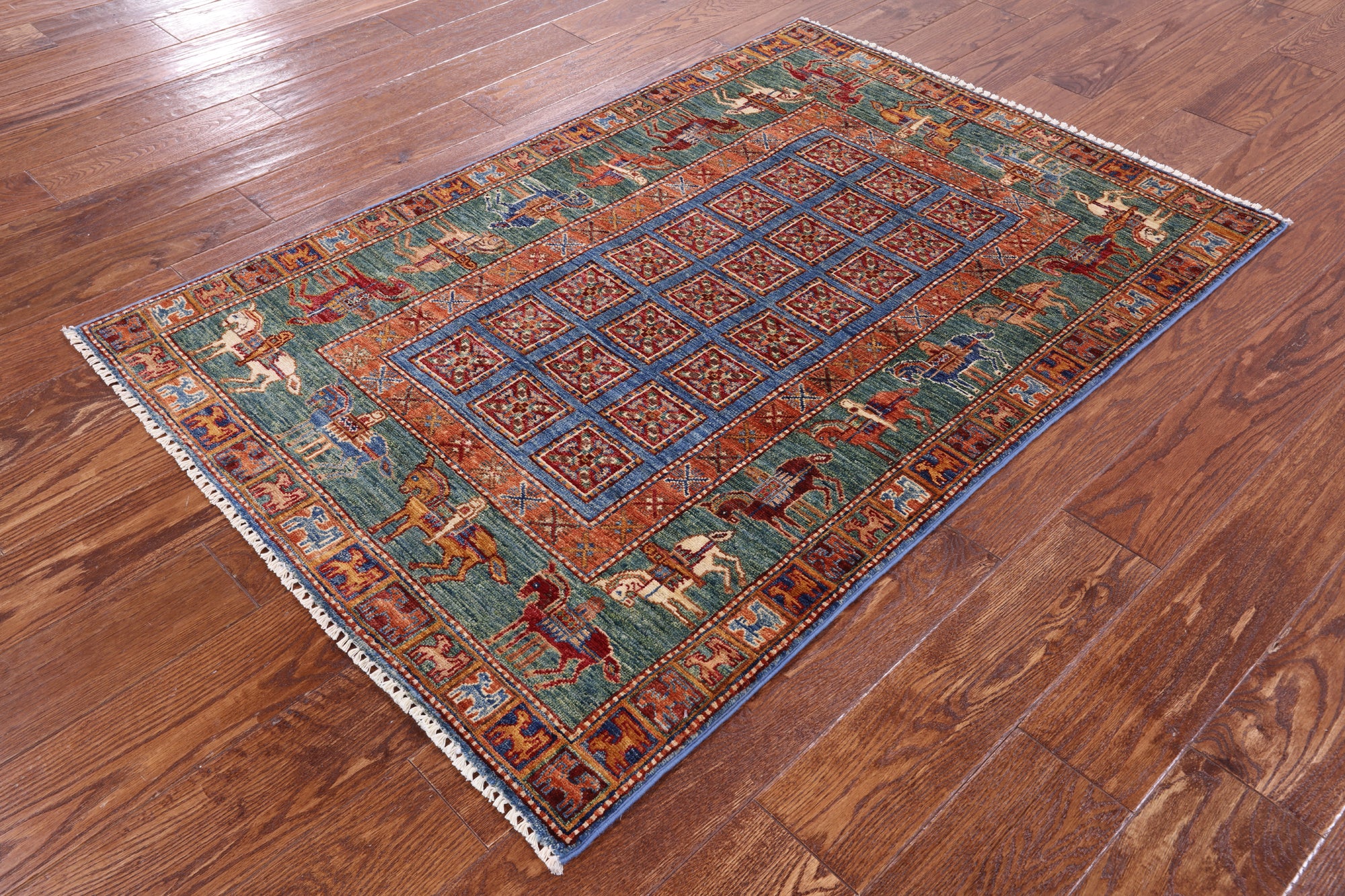 Antiqued Pazyryk Historical Design Hand Knotted Wool Rug - 3' 3" X 4' 9" - Golden Nile
