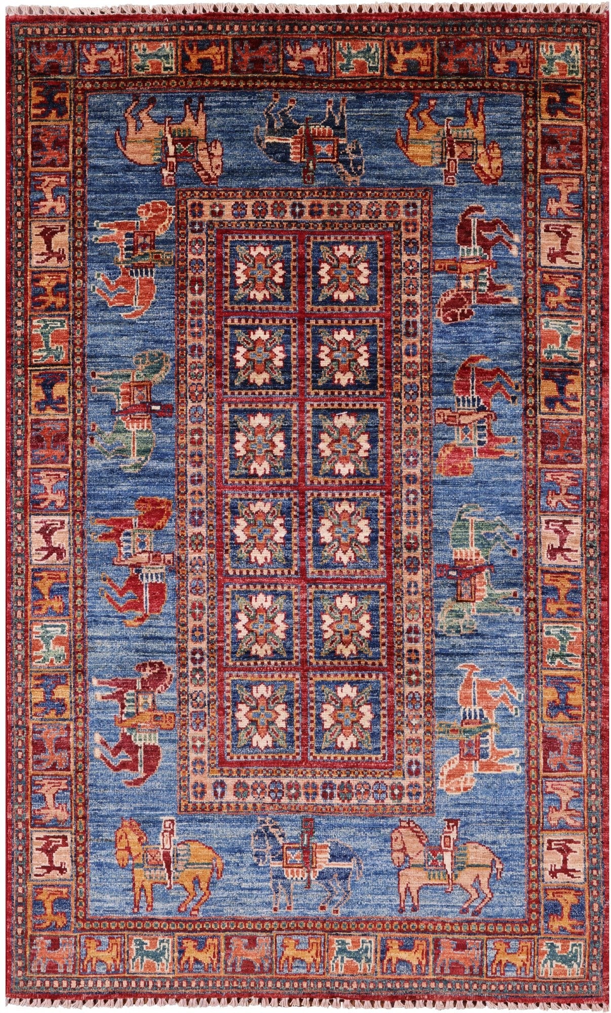 Antiqued Pazyryk Historical Design Hand Knotted Wool Rug - 3' 4" X 5' 4" - Golden Nile