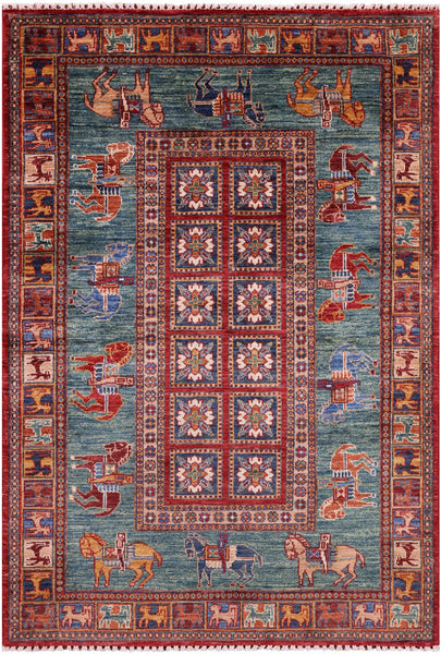 Antiqued Pazyryk Historical Design Handmade Wool Rug - 3' 3" X 4' 11" - Golden Nile