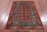 Antiqued Pazyryk Historical Design Handmade Wool Rug - 3' 3" X 4' 11" - Golden Nile