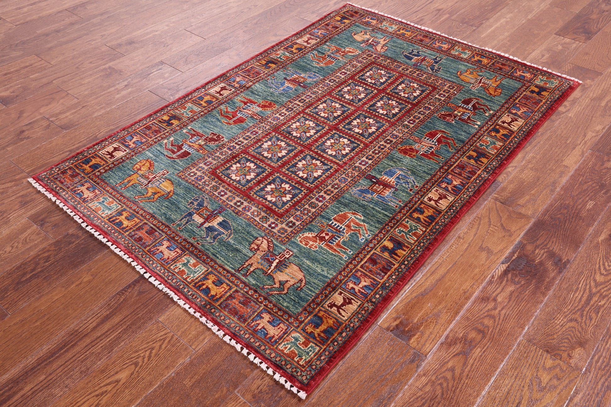Antiqued Pazyryk Historical Design Handmade Wool Rug - 3' 3" X 4' 11" - Golden Nile