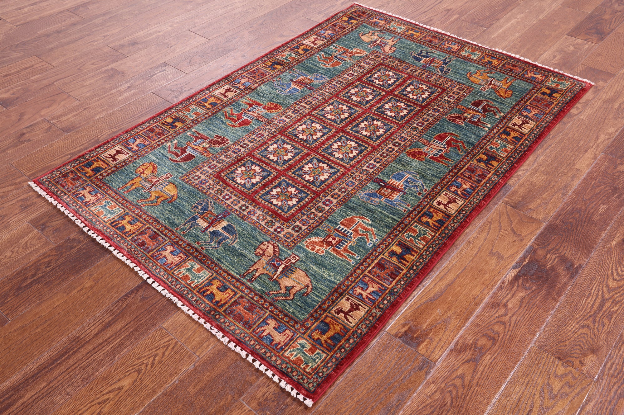 Antiqued Pazyryk Historical Design Handmade Wool Rug - 3' 3" X 4' 11" - Golden Nile