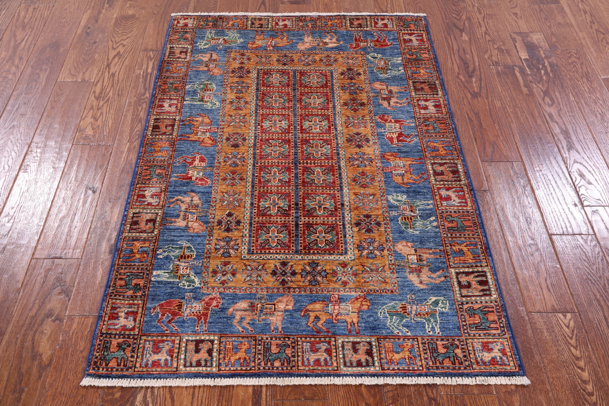 Antiqued Pazyryk Historical Design Handmade Wool Rug - 3' 4" X 4' 11" - Golden Nile