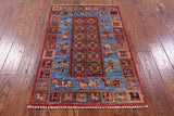 Antiqued Pazyryk Historical Design Handmade Wool Rug - 2' 7" X 4' 3" - Golden Nile