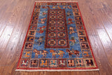 Blue Antiqued Pazyryk Historical Design Hand Knotted Wool Rug - 2' 7" X 4' 3" - Golden Nile