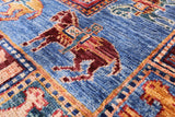 Blue Antiqued Pazyryk Historical Design Hand Knotted Wool Rug - 2' 7" X 4' 3" - Golden Nile