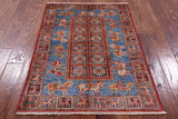 Antiqued Pazyryk Historical Design Hand Knotted Wool Rug - 2' 10" X 3' 11" - Golden Nile