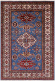 Blue Super Kazak Hand Knotted Wool Rug - 5' 6" X 8' 1" - Golden Nile