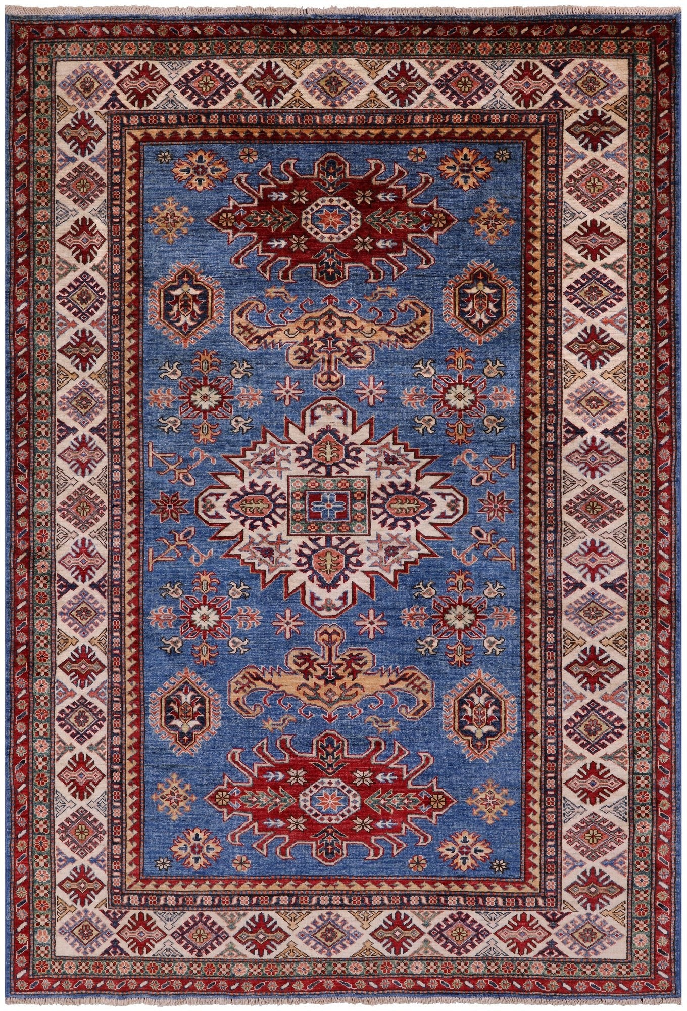 Blue Super Kazak Hand Knotted Wool Rug - 5' 6" X 8' 1" - Golden Nile