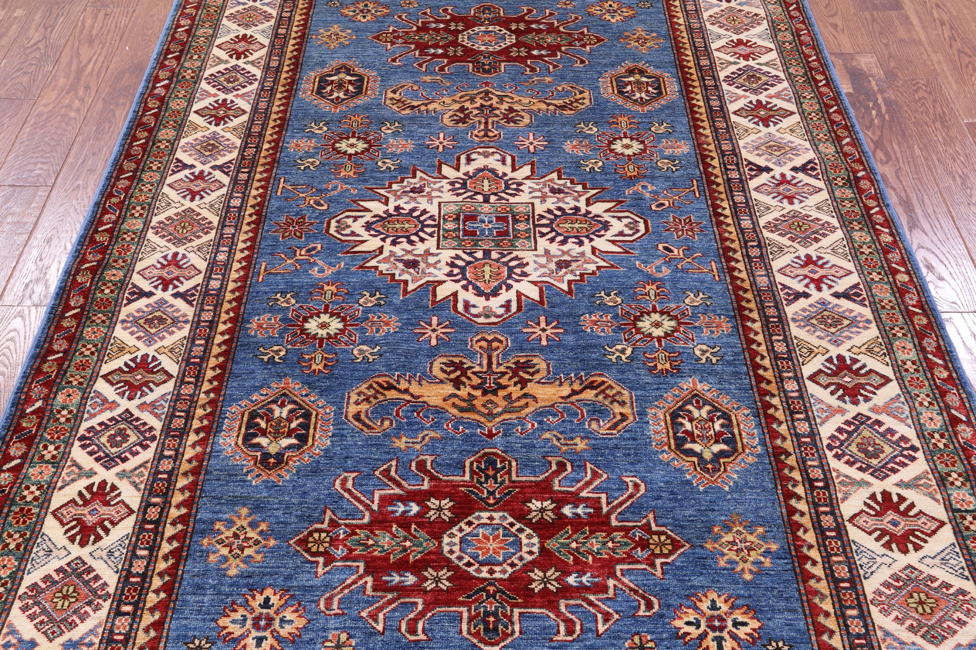 Blue Super Kazak Hand Knotted Wool Rug - 5' 6" X 8' 1" - Golden Nile