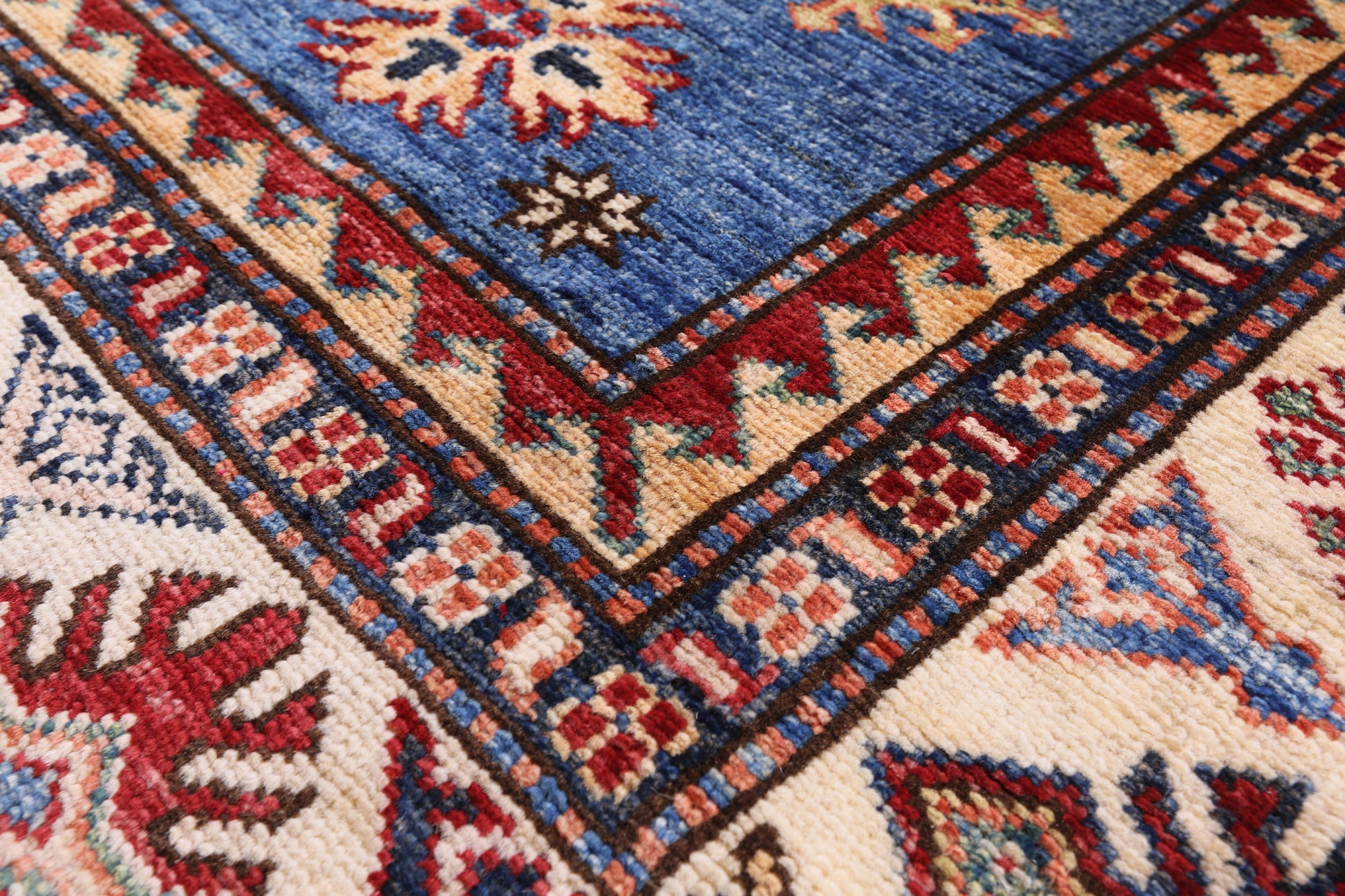Blue Super Kazak Hand Knotted Wool Rug - 5' 6" X 8' 1" - Golden Nile