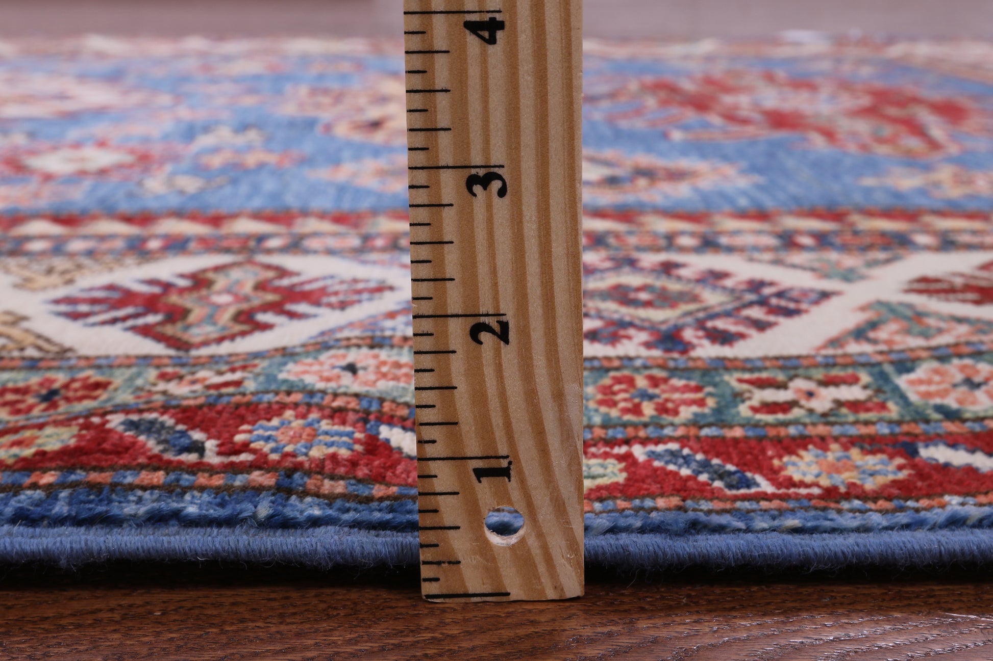 Blue Super Kazak Hand Knotted Wool Rug - 5' 6" X 8' 1" - Golden Nile