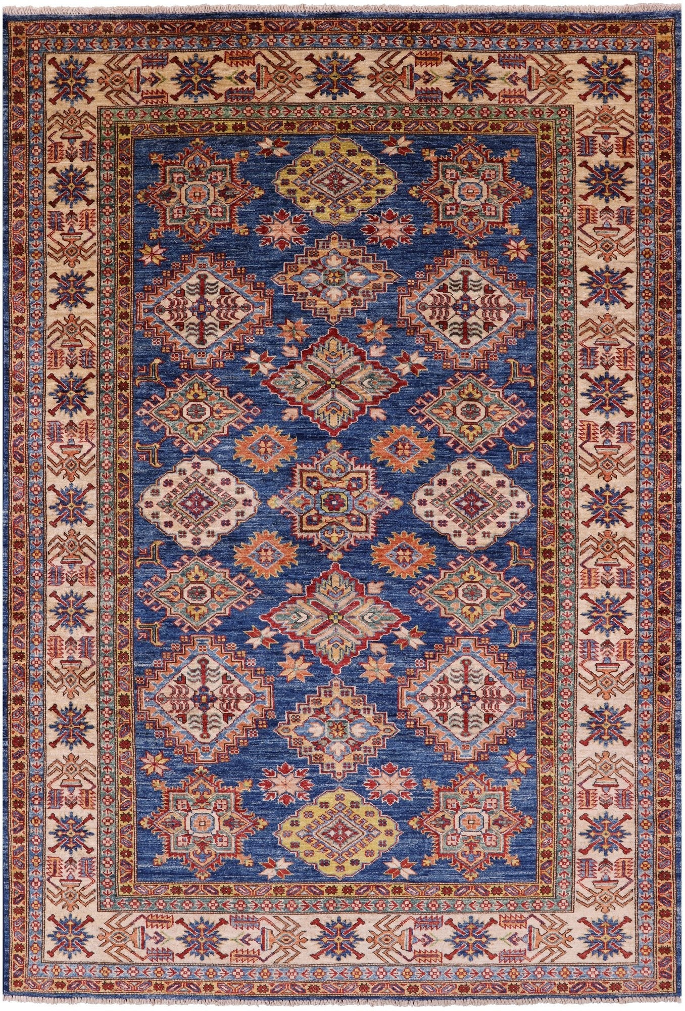 Blue Super Kazak Hand Knotted Wool Rug - 5' 6" X 8' 0" - Golden Nile