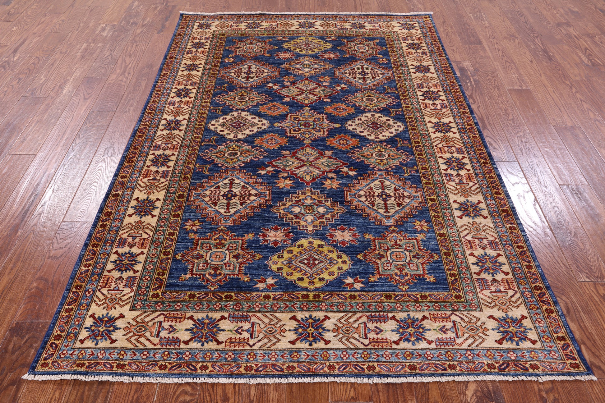 Blue Super Kazak Hand Knotted Wool Rug - 5' 6" X 8' 0" - Golden Nile