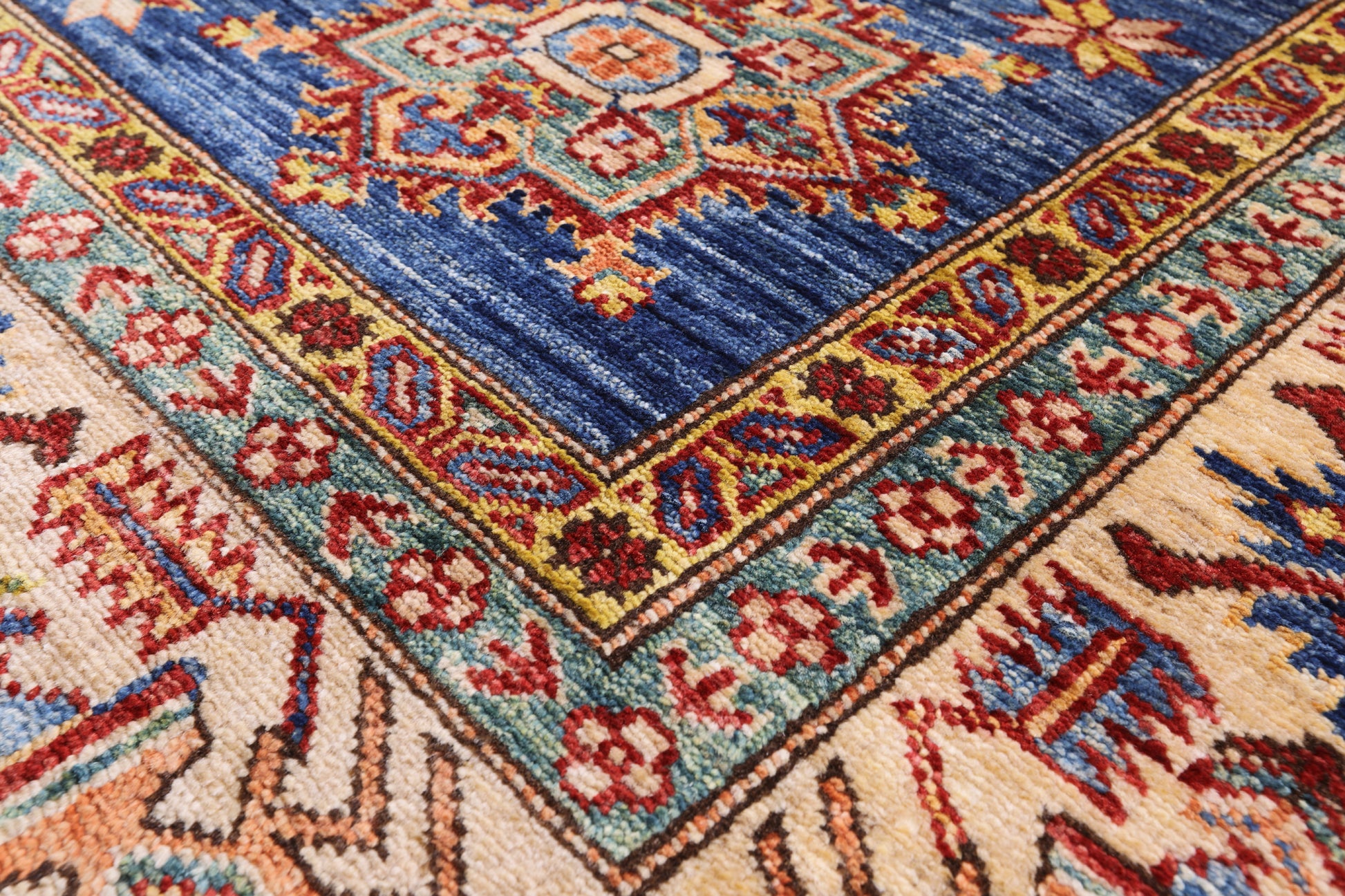 Blue Super Kazak Hand Knotted Wool Rug - 5' 6" X 8' 0" - Golden Nile