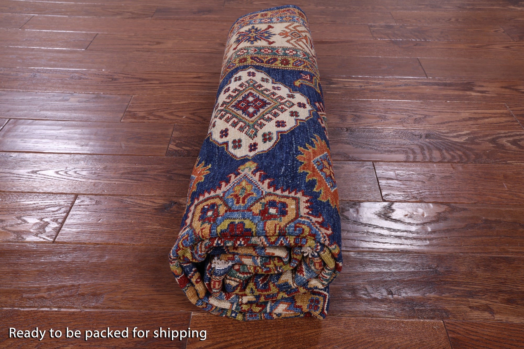 Blue Super Kazak Hand Knotted Wool Rug - 5' 6" X 8' 0" - Golden Nile