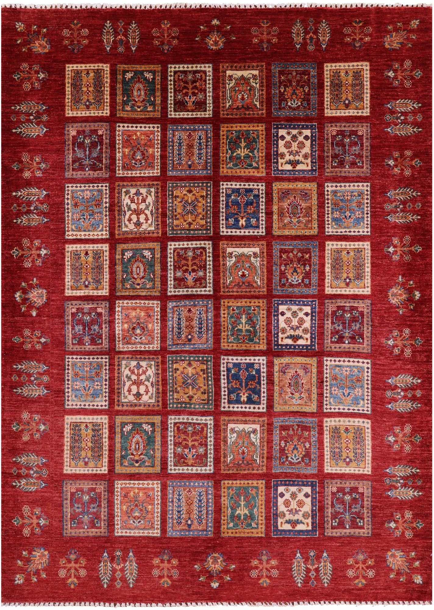 Red Garden Design Persian Hand Knotted Wool Rug - 5' 10" X 8' 1" - Golden Nile