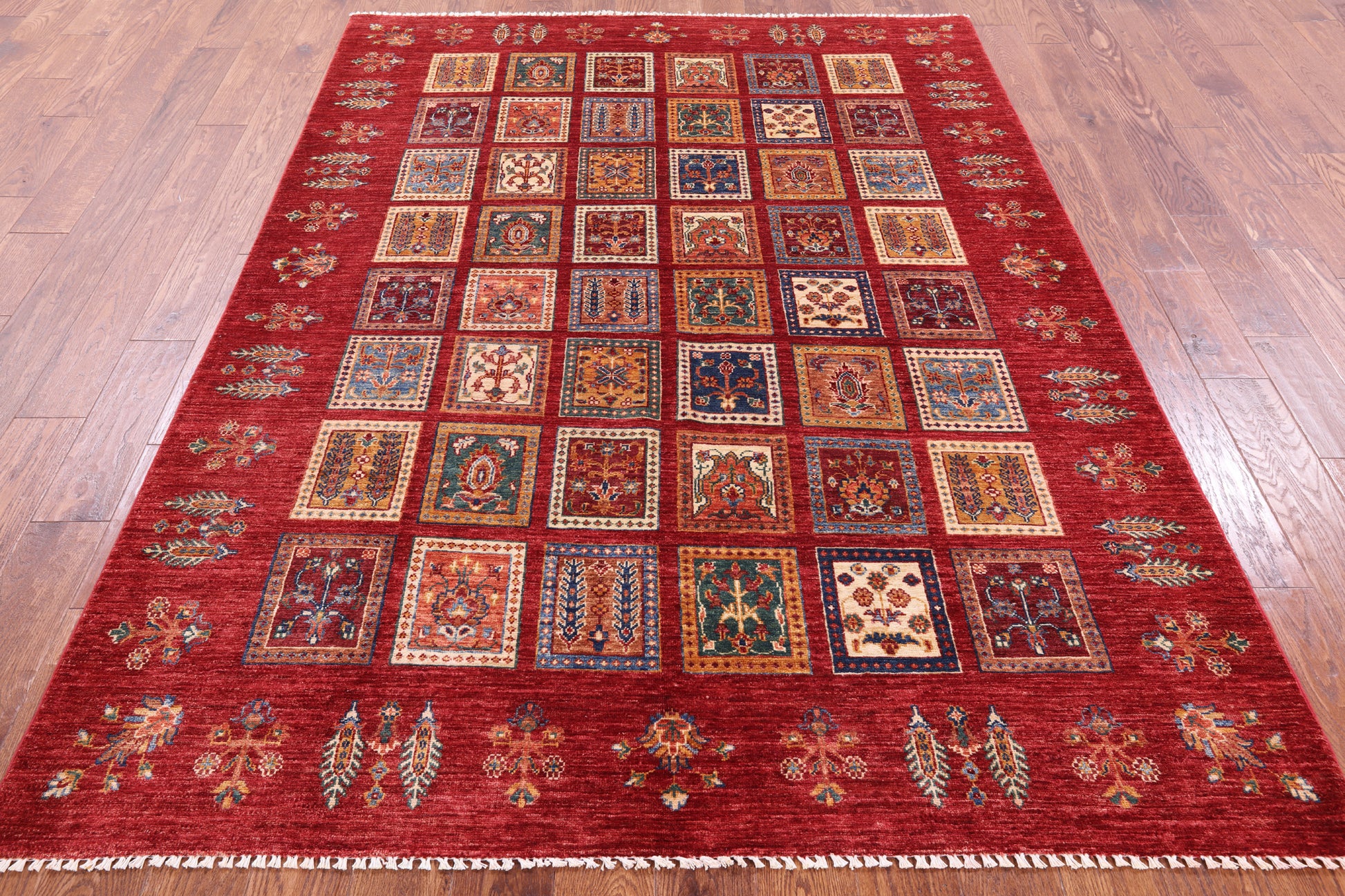 Red Garden Design Persian Hand Knotted Wool Rug - 5' 10" X 8' 1" - Golden Nile