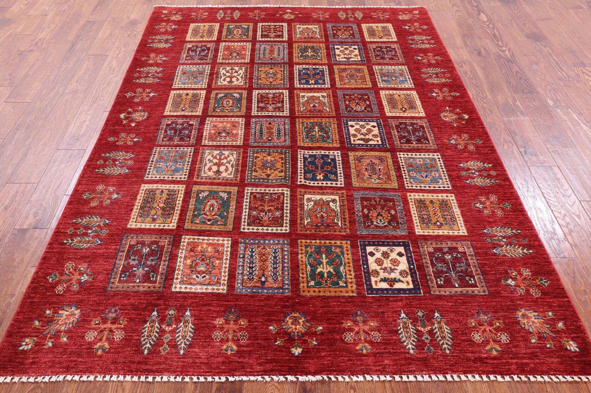 Red Garden Design Persian Hand Knotted Wool Rug - 5' 10" X 8' 1" - Golden Nile