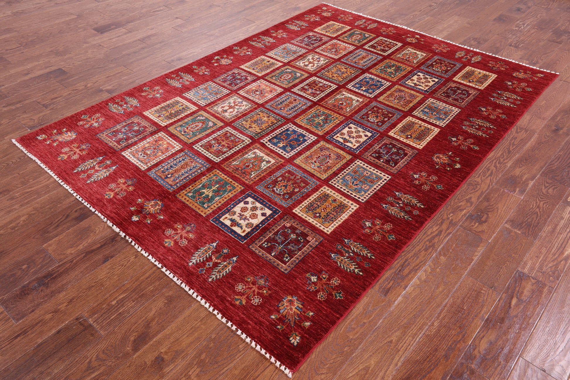 Red Garden Design Persian Hand Knotted Wool Rug - 5' 10" X 8' 1" - Golden Nile