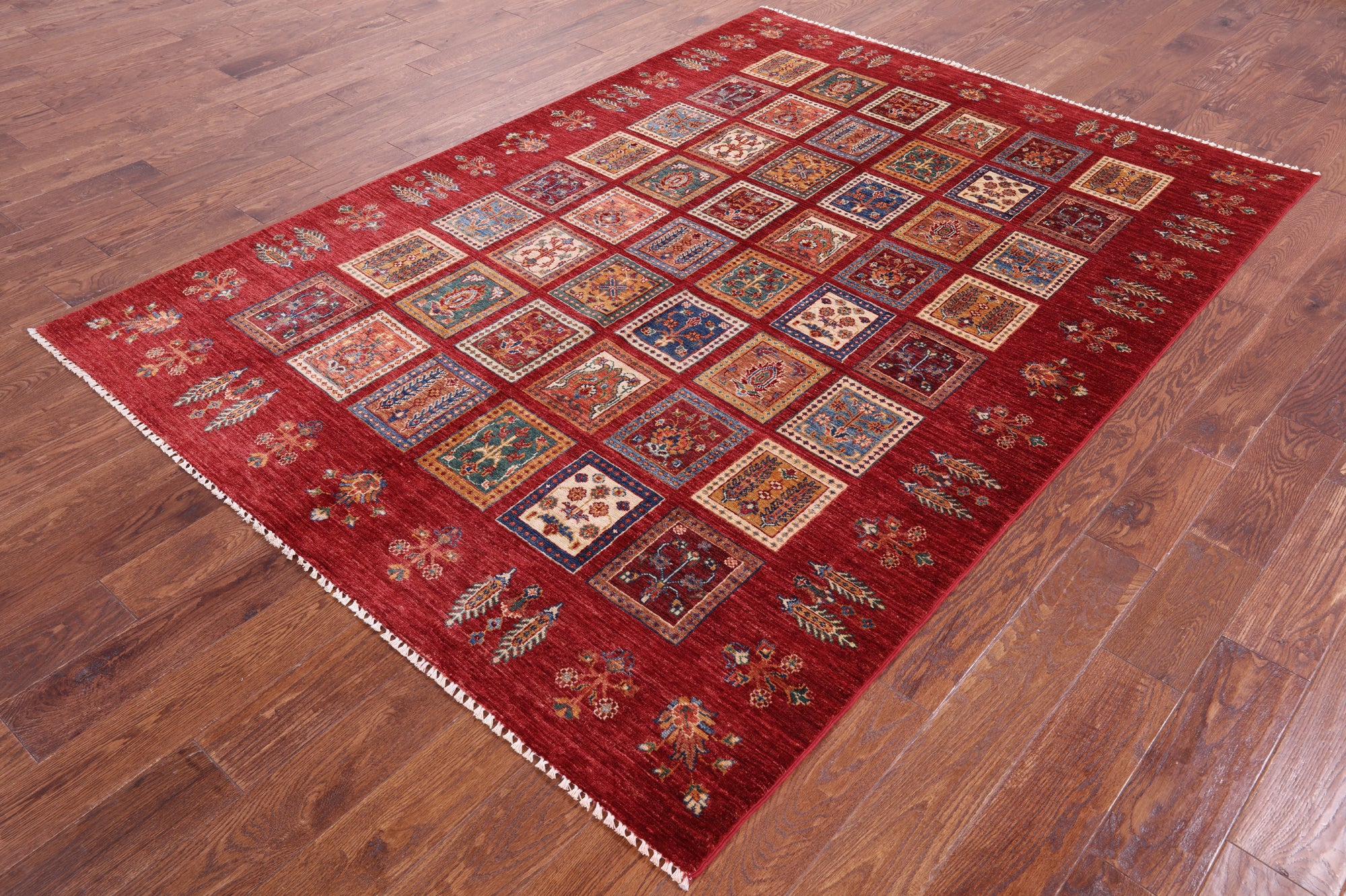 Red Garden Design Persian Hand Knotted Wool Rug - 5' 10" X 8' 1" - Golden Nile