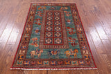 Antiqued Pazyryk Historical Design Hand Knotted Wool Rug - 3' 4" X 5' 0" - Golden Nile