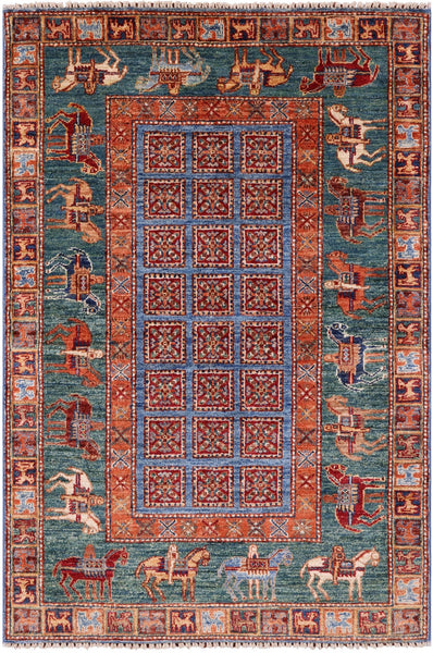 Antiqued Pazyryk Historical Design Hand Knotted Wool Rug - 3' 3" X 5' 0" - Golden Nile