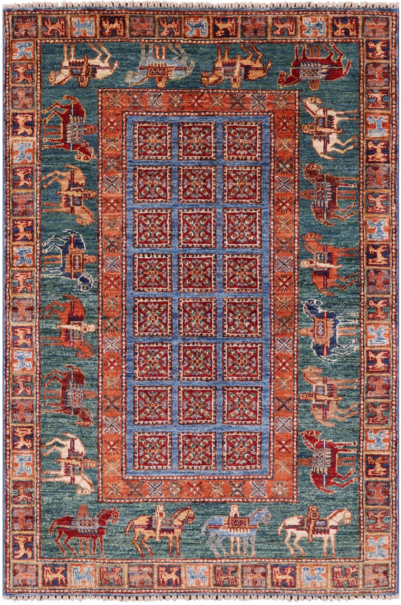 Antiqued Pazyryk Historical Design Hand Knotted Wool Rug - 3' 3" X 5' 0" - Golden Nile
