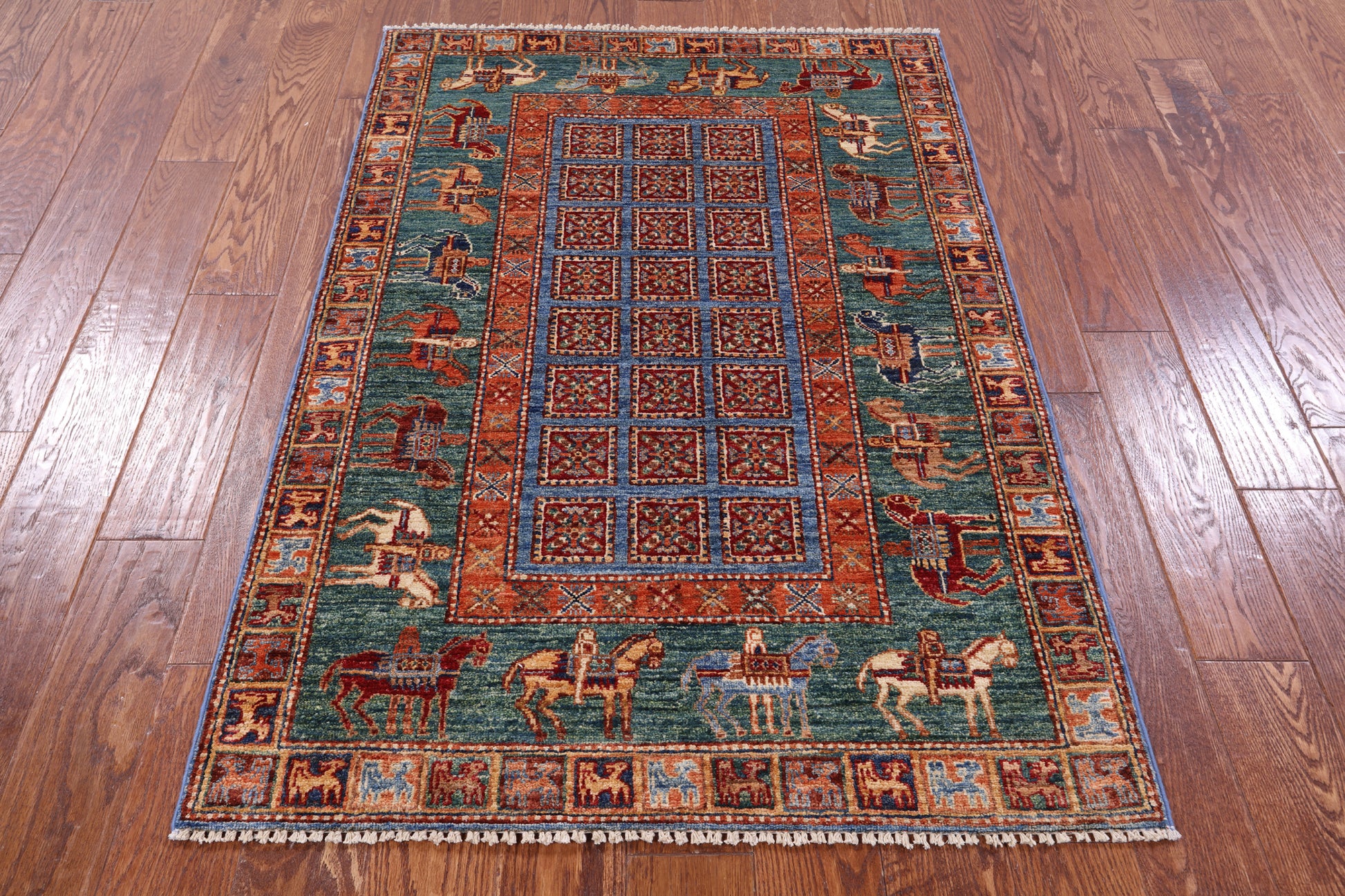 Antiqued Pazyryk Historical Design Hand Knotted Wool Rug - 3' 3" X 5' 0" - Golden Nile