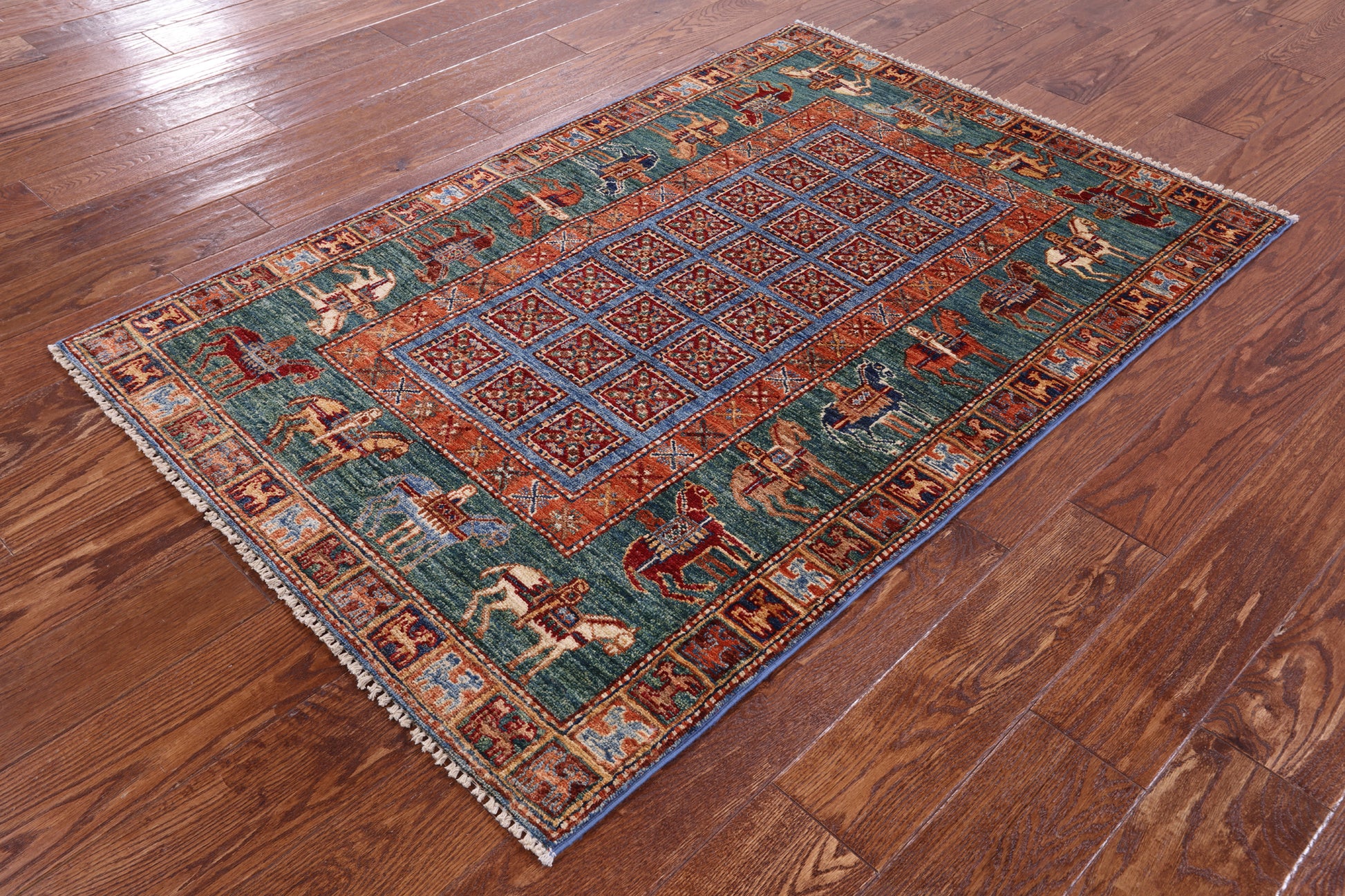Antiqued Pazyryk Historical Design Hand Knotted Wool Rug - 3' 3" X 5' 0" - Golden Nile