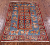 Antiqued Pazyryk Historical Design Hand Knotted Wool Rug - 2' 9" X 4' 3" - Golden Nile