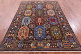 Brown Turkmen Ersari Hand Knotted Wool Rug - 5' 9" X 8' 0" - Golden Nile